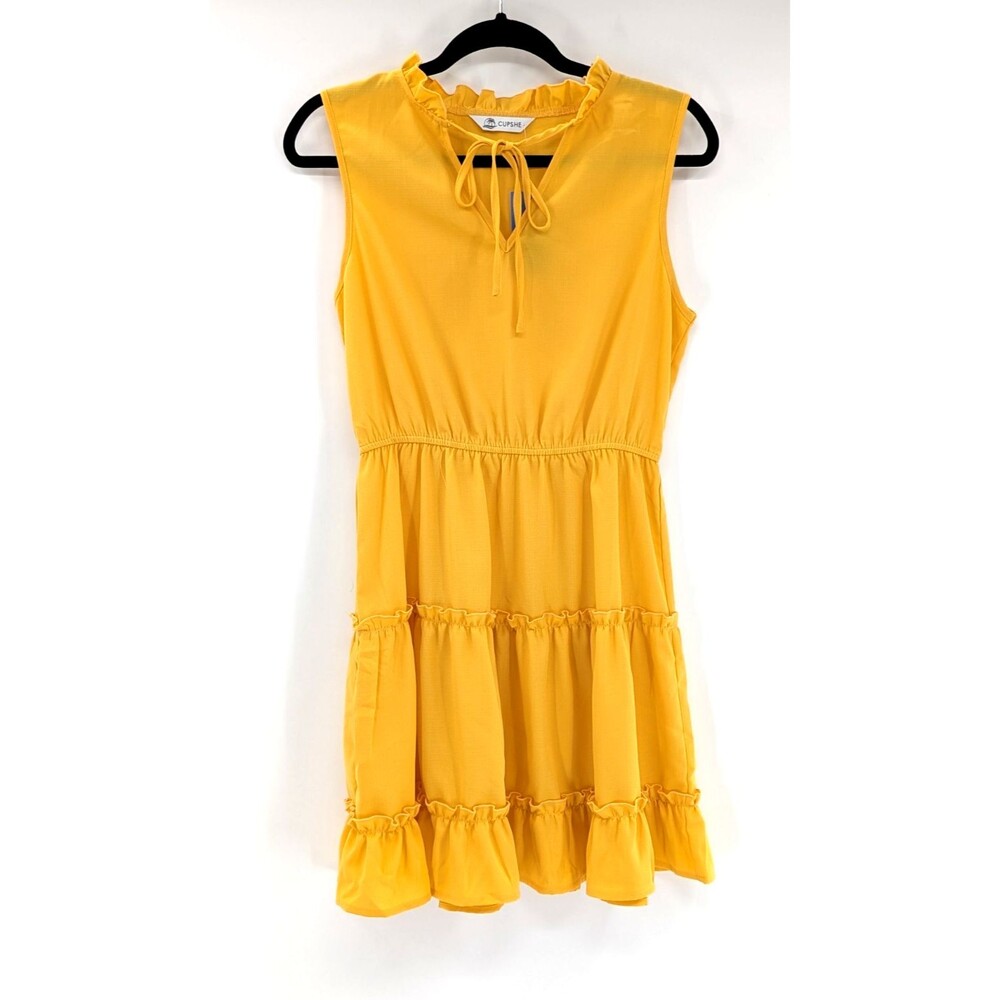 Cupshe Yellow Sunshine Sleeveless Tiered Elastic Tie Front Mini Dress Size Small